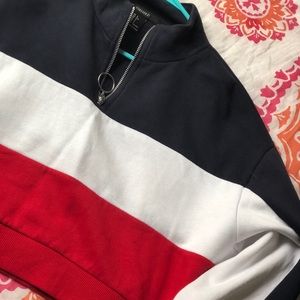 Crop Red White and Blue Pullover Sweater